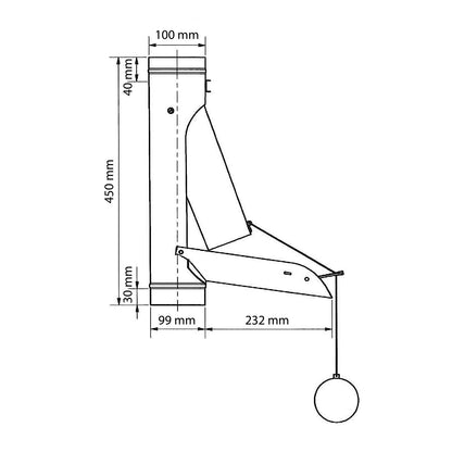 Rainwater flap copper automatic with float DN 100 incl. adapter Rain pipe flap with ball for filling rain barrels, rain barrels, and smaller rainwater tanks.