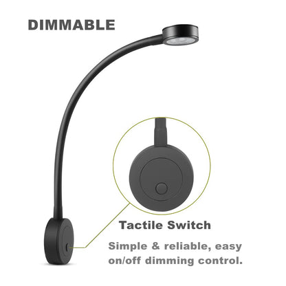 acegoo reading light 12V LED dimmable RV bed lamp, flexible gooseneck bedside DC12-24V 3200K built-in dimmer switch&USB charger, for boat car camper van yacht, wall mount (black)