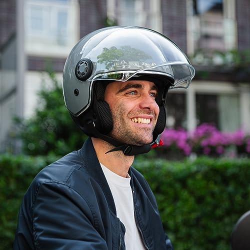 VINZ Pavia jet helmet with double visor | scooter helmet fashion helmet | in sizes XS-XXL | Jet helmet with sun visor | ECE 22.06 certified | motorcycle helmet with visor - gray
