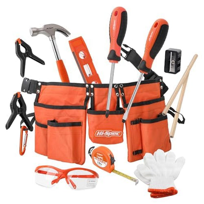 Hi-Spec 16-piece tool set for kids - with tool belt, work gloves, safety goggles, and real tools - perfect gift for little DIY enthusiasts, DIY projects, educational toy for children