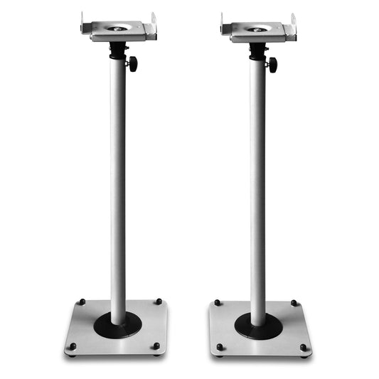 2 metal speaker stands - speaker stand bases - height adjustable with cable channel - Silver-gray Model: BS16S