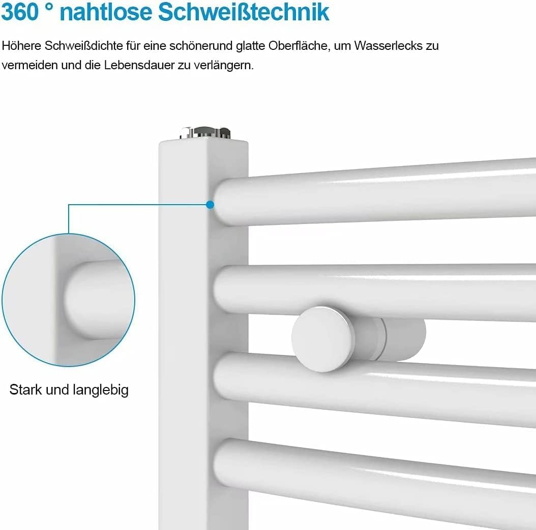 Heilmetz electric towel warmer 70x50cm with digital thermostat and timer function. Straight white towel radiator 284W.