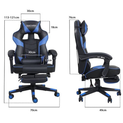 Puluomis Gaming Chair with Footrest, Racing Style, PC Chair, Swivel High-Back, Adjustable 90-150° Recline, Detachable Headrest, Lumbar Pillow, Ergonomic Design, Blue.