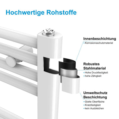 Heilmetz electric towel radiator 100x60cm with digital thermostat and timer function. Straight towel warmer in white, 500W.