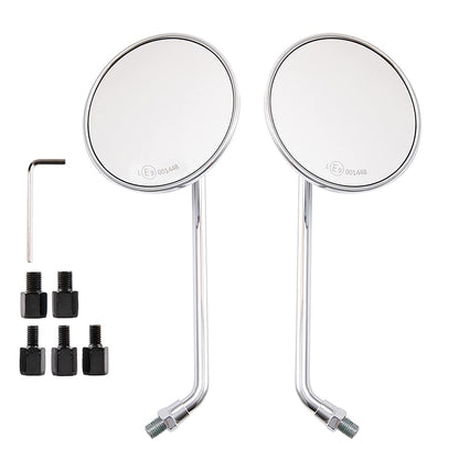 Motorcycle Rearview Mirror Round Universal CNC Aluminum Side Mirror for Motorcycle Bike Cafe Racer Chopper Bobber (Silver)