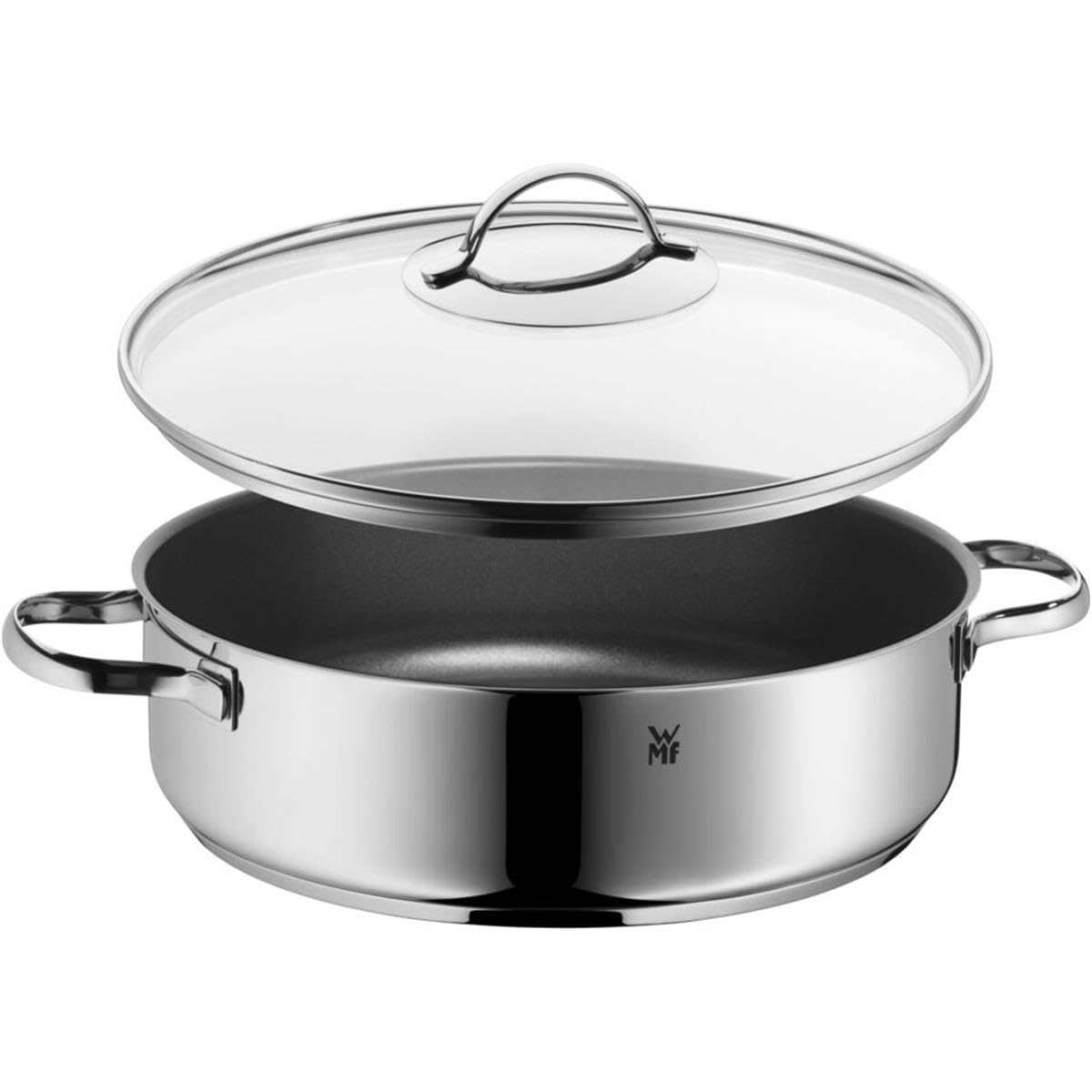 WMF Roasting pan 28cm Induction, Braising pot with lid 5l, Cromargan stainless steel coated, ovenproof, high rim