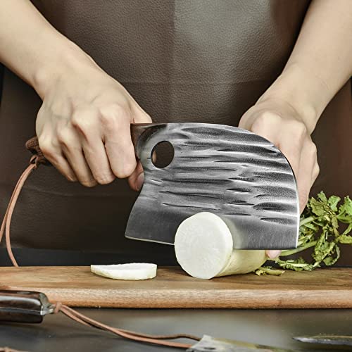 FULLHI 13pcs Butcher Chef Knife Set includes High Carbon Steel Cleaver Kitchen Knife Full Tang Vegetable Cleaver Home BBQ Camping with Knife Case