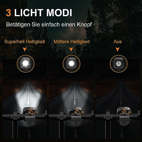 Antimi bicycle light set, StVZO-approved lighting set LED IPX5 front light + rear light bike light set USB Type C.