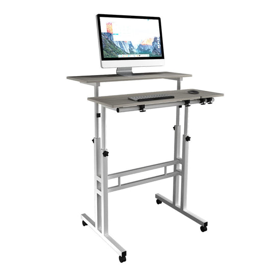 DlandHome standing table, rolling with lockable wheels, adjustable height 67-115 cm, computer desk, multi-functional with 3 tiers, for laptop, maple.