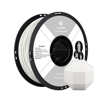 QIDI TECH PLA Rapid Filament 1.75mm, 3D printer filament PLA, suitable for high-speed printing, PLA filament 1.75 for most FDM 3D printers, 1 KG spool (2.2lbs), White.