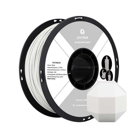 QIDI TECH PLA Rapid Filament 1.75mm, 3D printer filament PLA, suitable for high-speed printing, PLA filament 1.75 for most FDM 3D printers, 1 KG spool (2.2lbs), White.
