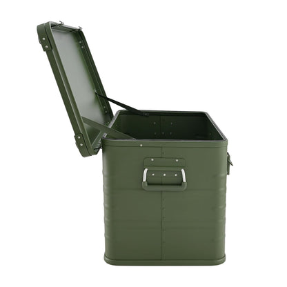 Aluminum box lockable E78G OLIVE GREEN - Premium storage box 78 liters - Material thickness 1mm - Lid with aluminum die-cast stacking corners and rubber seal - including locks - painted