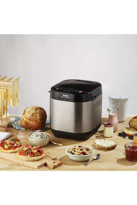 Tefal Bread Maker Pain & Délices, 20 baking programs, 3 adjustable loaf sizes and crust settings, also for cakes - pizzas - pasta dough, non-stick baking pan, black/stainless steel, PF240E