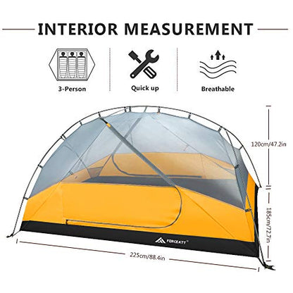 Forceatt tent 3 persons camping tent, waterproof and windproof 3-4 seasons ultralight backpacking tent, can be set up instantly, suitable for hiking, camping, outdoor.
