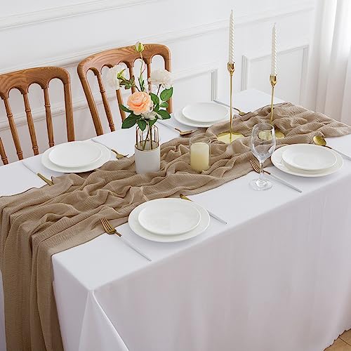 AOKSUNOVA Wedding Table Runner Muslin Long Cheese Cloth Table Runner Fabric Brown 3m x 80cm Washable