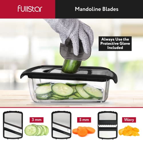 Fullstar vegetable slicer for kitchen, cheese grater, vegetable spiralizer, and vegetable slicer for cooking and meal prep. Includes kitchen tools, organizer, and safety glove.
