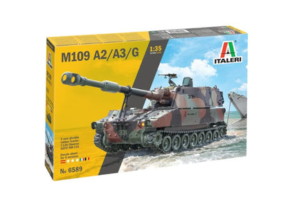 Italeri 6589 6589S 1:35 M-109/A2-A3G Howitzer - realistic replica model kit, plastic construction kit, hobby, glue, unassembled, unpainted, green (IT6589)