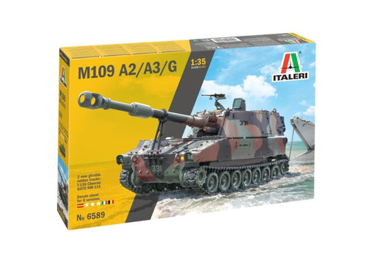 Italeri 6589 6589S 1:35 M-109/A2-A3G Howitzer - realistic replica model kit, plastic construction kit, hobby, glue, unassembled, unpainted, green (IT6589)