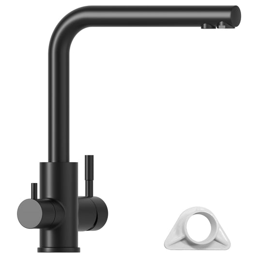 APPASO 3-Way Water Faucet Black, Kitchen Faucet 3 Way 360° Rotatable, 3-in-1 Kitchen Mixer Tap for Water Filter, Drinking Water Faucet with 2 Handles, Three-Way Faucet, Stainless Steel Black Sink Faucet.