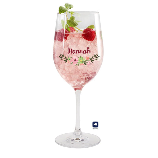 Heart & Home® beautiful gift for the woman wine glass with personalization for Christmas or birthday flower ensemble
