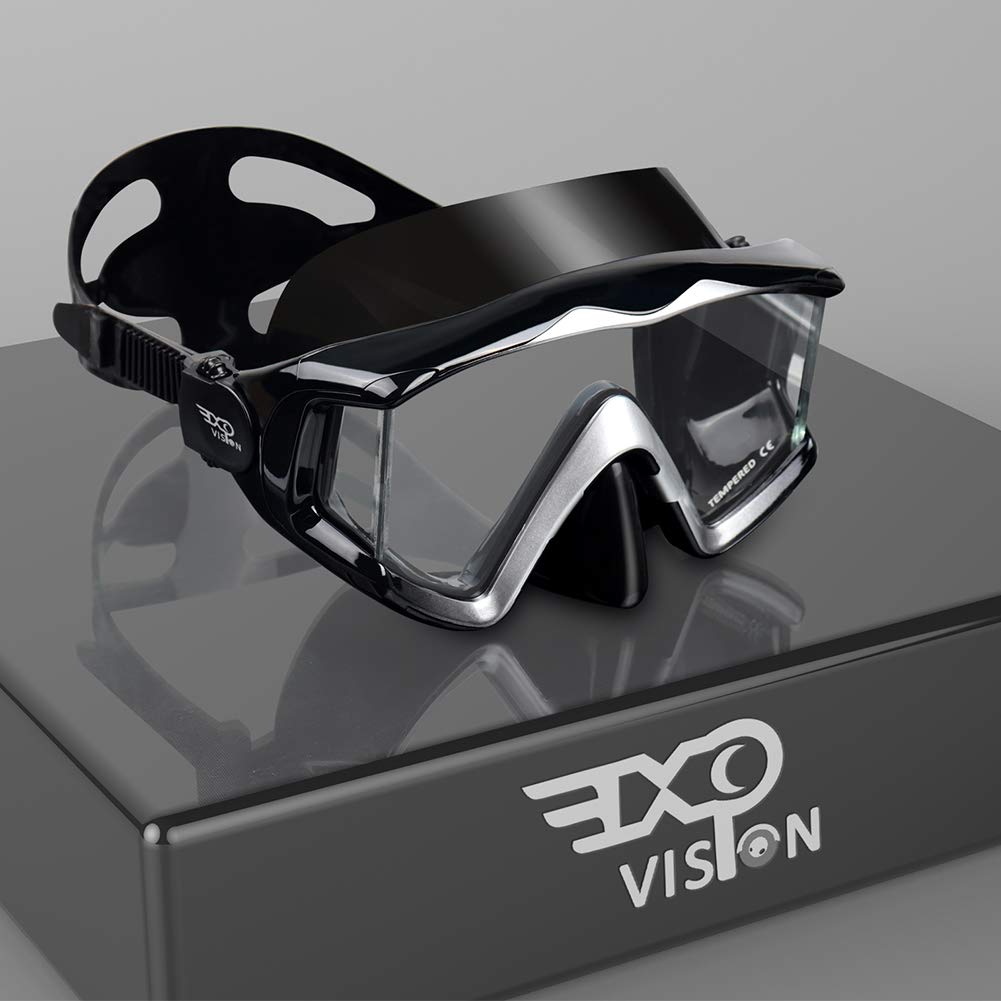 Snorkel diving mask with HD panoramic 3-window view for adults. Anti-fog tempered glass for clear underwater vision. Silicone diving mask for women and youth swimming goggles.