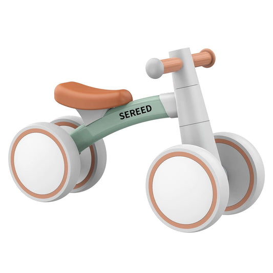 SEREED Kids Balance Bike from 1 year, walking bike toy for 12-24 months baby, first bike without pedals with 4 wheels for boys and girls, toddlers first birthday gift, Green.