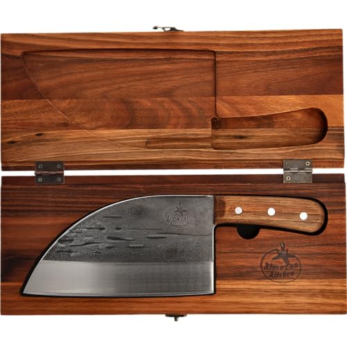 Almazan Kitchen Original Serbian Chef Knife in Handmade Wooden Box, Metallic
