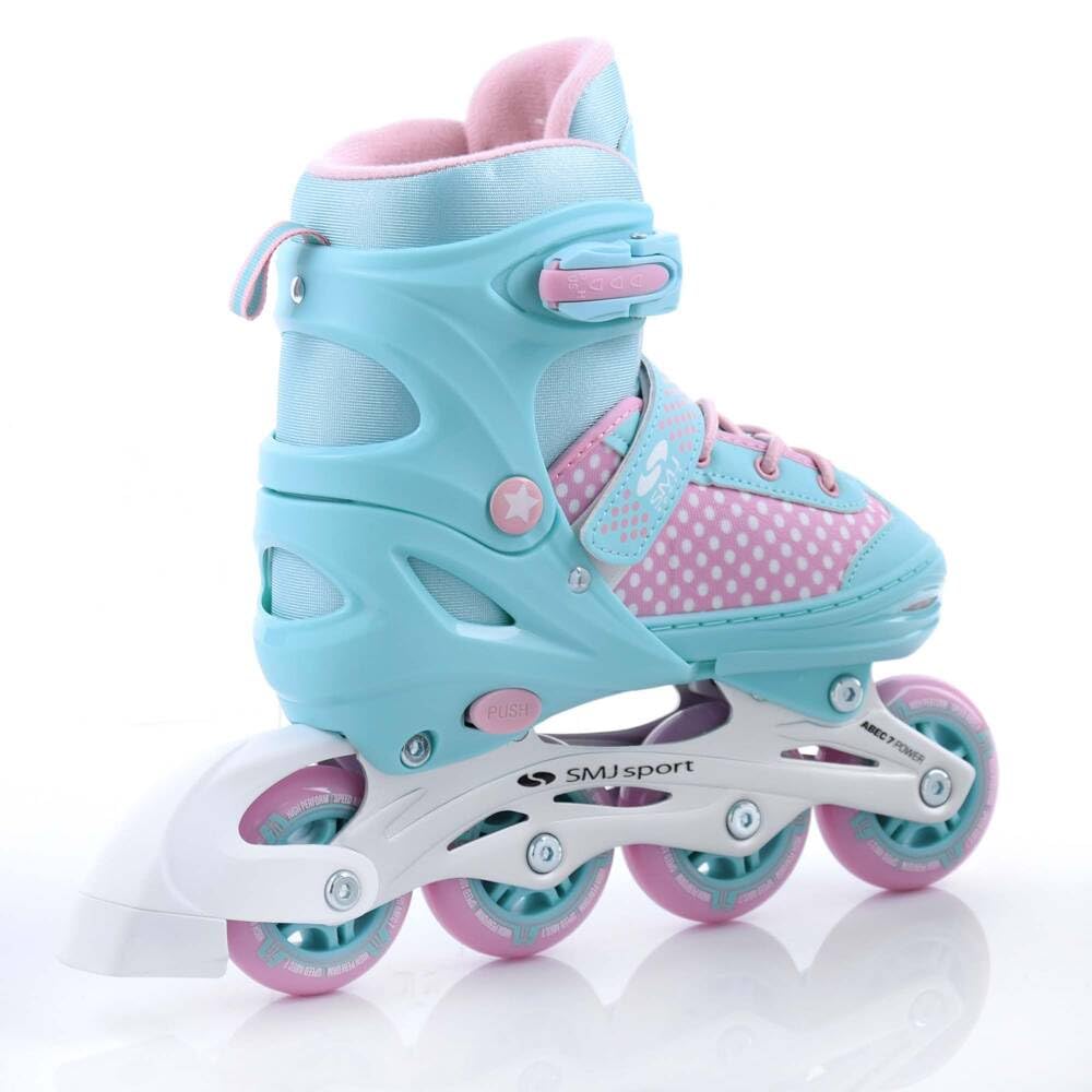 SMJ Lily Kids Girls Set 2in1 Inline Skates/Ice Skates ADJUSTABLE | ABEC-7 Roller Skates | Inline skates convertible to ice skates | Turquoise/Pink (M (34-37))