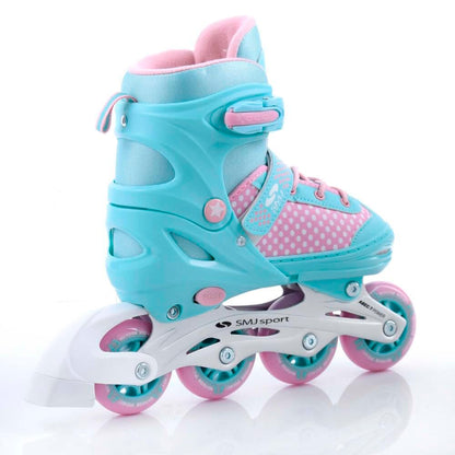 SMJ Lily Kids Girls Set 2in1 Inline Skates/Ice Skates ADJUSTABLE | ABEC-7 Roller Skates | Inline skates convertible to ice skates | Turquoise/Pink (M (34-37))