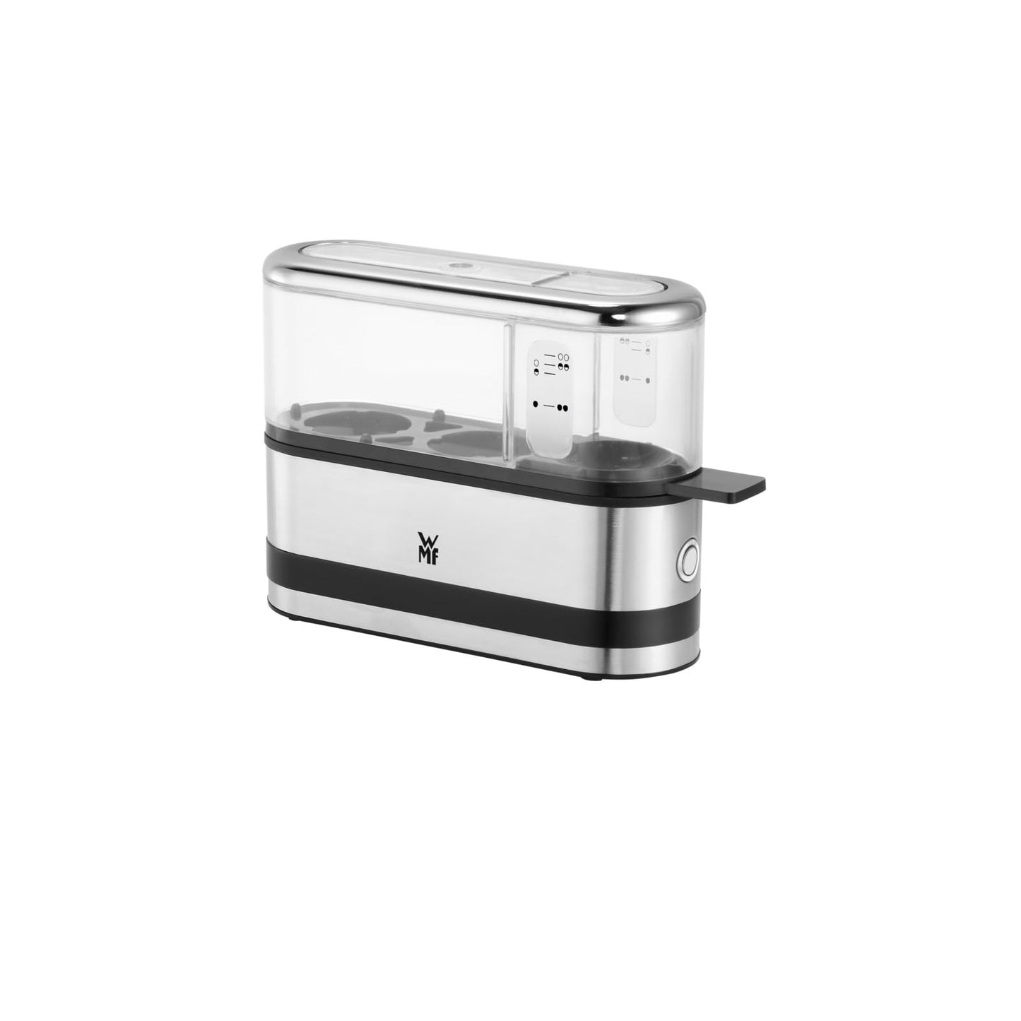 WMF Kitchen Minis 2-Egg Cooker, for boiling 2 eggs, with egg pick, BPA-free Tritan, 250 W, Cromargan brushed stainless steel