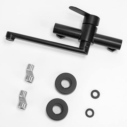 Wall-mounted faucet, 360° rotatable stainless steel kitchen faucet, hot and cold single lever mixer kitchen faucet, swivel arm 23cm, black.