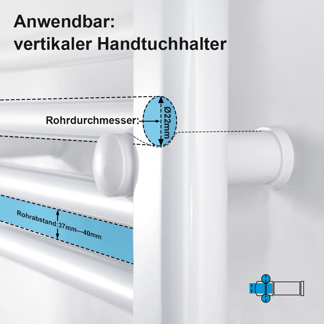 Heilmetz bracket for bathroom radiators, mounting set mounting material suspension bracket for radiators with blank cap and vent valve White