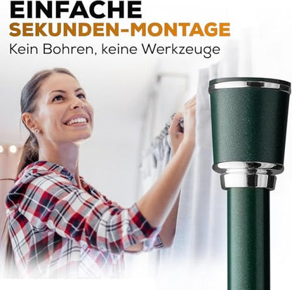 MEISENBERG telescopic rod 87-120 cm Ø32mm, Green - Curtain rod without drilling, Extendable clamp rod, Curtain rod for clamping - Perfect for curtains & drapes.