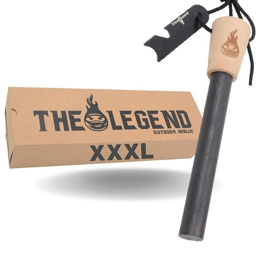 OUTDOOR NINJA Fire Steel The Legend XXXL Bushcraft fire striker for hiking, outdoor, trekking, camping and other outdoor hobbies including multifunctional scraper, the perfect survival gear.
