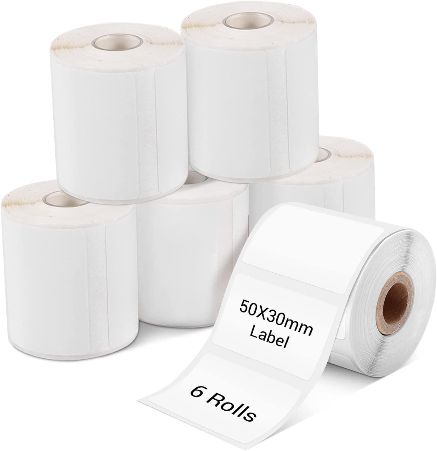 Phomemo 6 Rolls M110 self-adhesive thermal label, 1.96"x1.18" (50x30mm), compatible with Phomemo M110 M200 M120 M220 M221 M108 M102 M100 M150 M250 M260 label printers, 230/roll, 6 rolls
