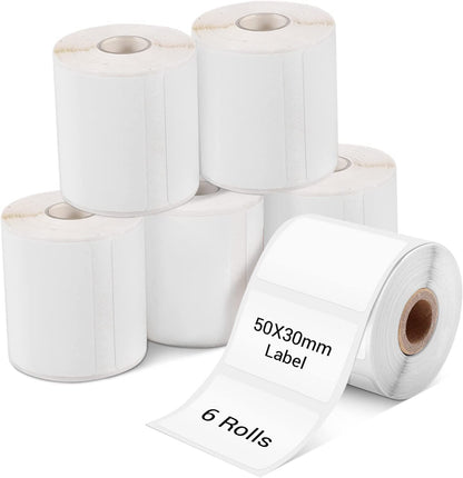 Phomemo 6 Rolls M110 self-adhesive thermal label, 1.96"x1.18" (50x30mm), compatible with Phomemo M110 M200 M120 M220 M221 M108 M102 M100 M150 M250 M260 label printers, 230/roll, 6 rolls