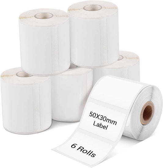 Phomemo 6 Rolls M110 self-adhesive thermal label, 1.96"x1.18" (50x30mm), compatible with Phomemo M110 M200 M120 M220 M221 M108 M102 M100 M150 M250 M260 label printers, 230/roll, 6 rolls