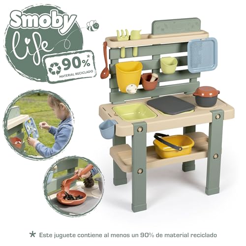 Smoby Life - Mud Kitchen for Kids - Outdoor play kitchen with accessories - 90% recycled materials, UV resistant - Ages 3+