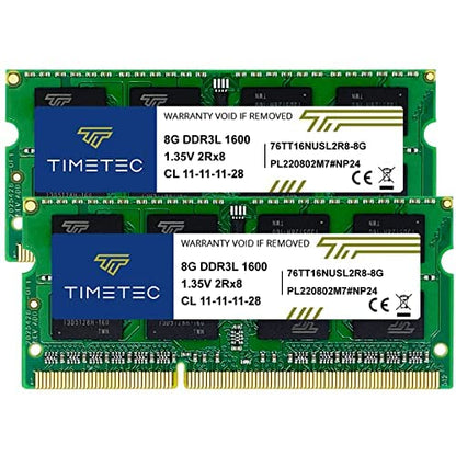Timetec 16GB KIT (2x8GB) DDR3L/DDR3 1600 MHz PC3L-12800 / PC3-12800 Non-ECC Unbuffered 1.35V/1.5V CL11 2Rx8 Dual Rank 204 Pin SODIMM Laptop Notebook PC Computer Memory RAM Module Upgrade