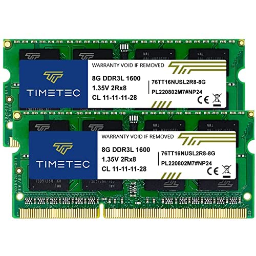 Timetec 16GB KIT (2x8GB) DDR3L/DDR3 1600 MHz PC3L-12800 / PC3-12800 Non-ECC Unbuffered 1.35V/1.5V CL11 2Rx8 Dual Rank 204 Pin SODIMM Laptop Notebook PC Computer Memory RAM Module Upgrade