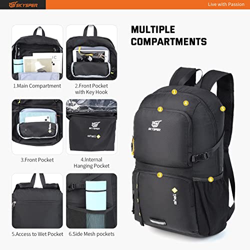 SKYSPER Foldable Backpack Ultralight with Wet Pocket Storage Daypack Waterproof Travel Backpack Daypack for Hiking Traveling Cycling City Trips