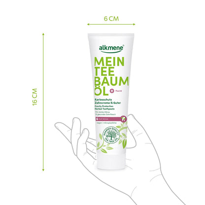 Alkmene My Tea Tree Oil Caries Protection Toothpaste Herbal 6x 100 ml with 6-fold protection - pure tea tree oil, vegan & climate neutral - Fluoride toothpaste for strong teeth & healthy gums