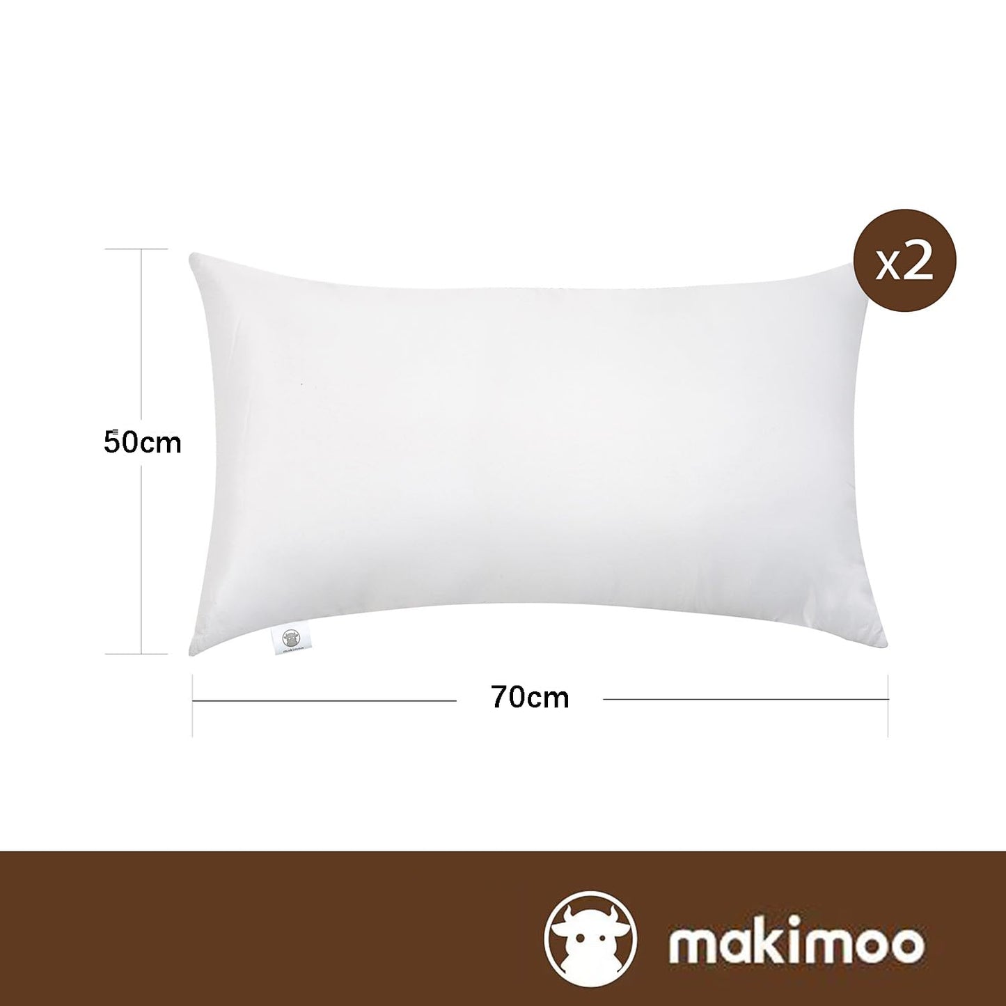 Makimoo pillow set of 2, 50 x 70 cm, for bed and decorative use. Polyester filling for sofa or decorative pillows.