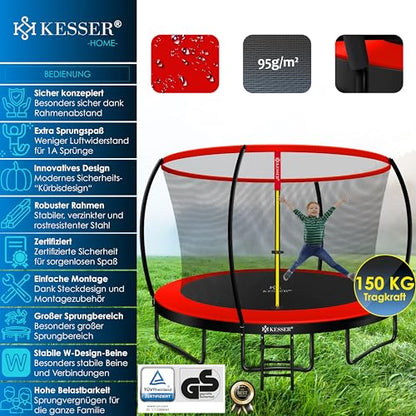 KESSER® trampoline Ø 366 cm | TÜV Rheinland GS certified | Garden trampoline for kids up to 150 kg | Complete set with safety net, ladder, edge cover and accessories.