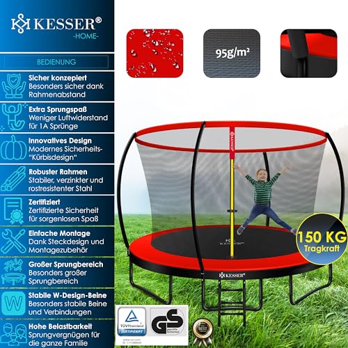 KESSER® trampoline Ø 366 cm | TÜV Rheinland GS certified | Garden trampoline for kids up to 150 kg | Complete set with safety net, ladder, edge cover and accessories.