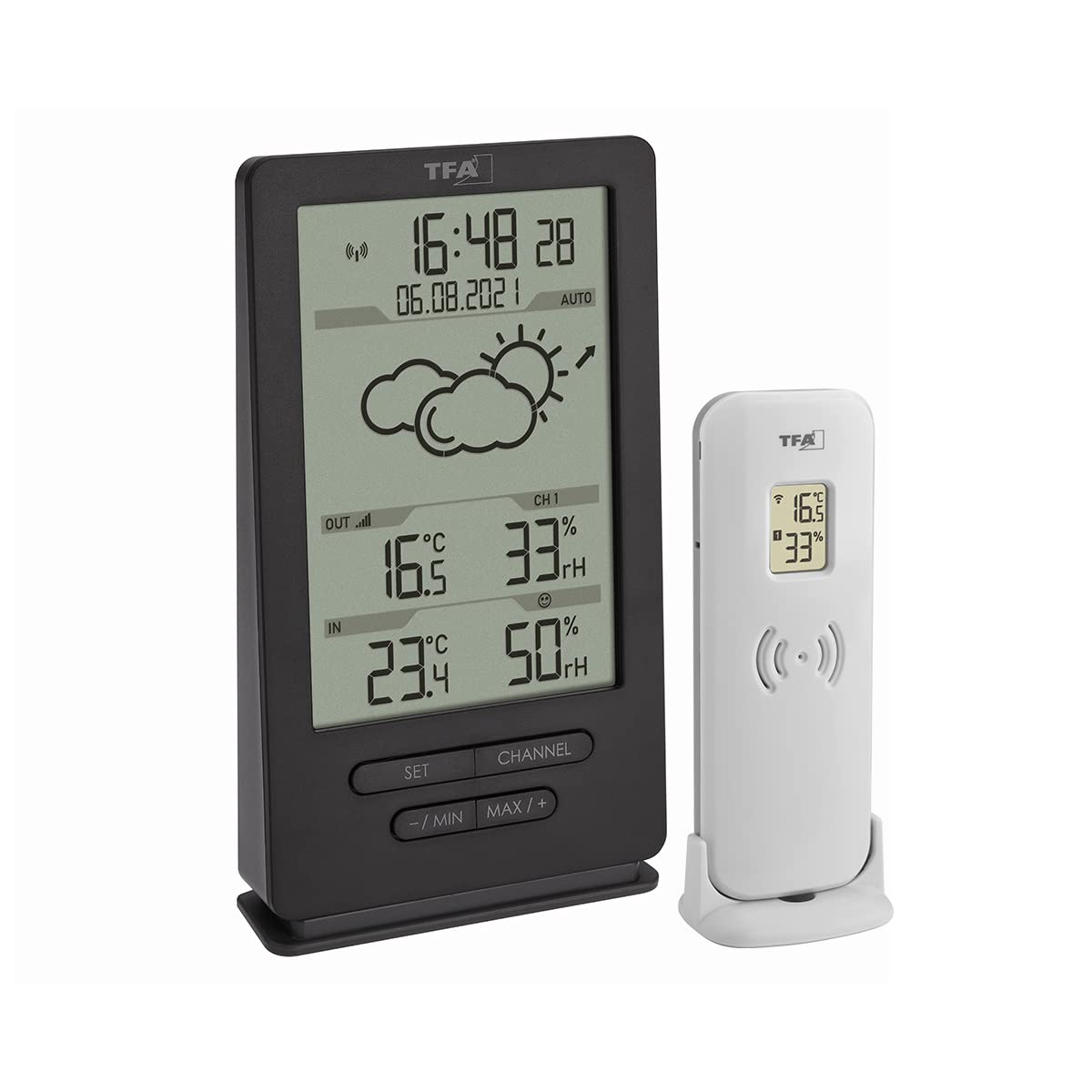 TFA Dostmann Digital Wireless Weather Station with Outdoor Sensor, 35.1162.10, Indoor and Outdoor Climate, with Transmitter, Weather Forecast, including Radio Clock, Temperature/Humidity, Amazon Exclusive, Gray