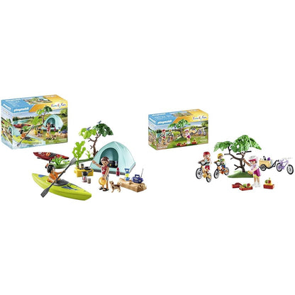 PLAYMOBIL Family Fun 71425 Camping, exciting nature adventure at the campsite & Family Fun 71426 Mountainbike Tour, fun bike excursion.
