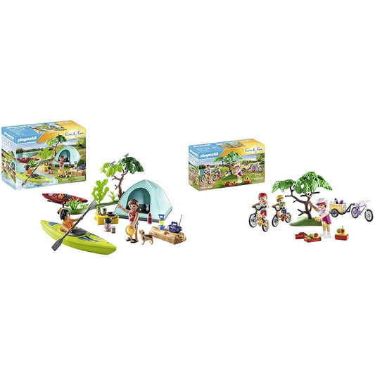 PLAYMOBIL Family Fun 71425 Camping, exciting nature adventure at the campsite & Family Fun 71426 Mountainbike Tour, fun bike excursion.