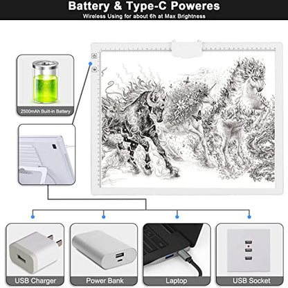 A3 Light Box, LED Light Pad 3000-6500K Dimmable, 2500mAh Rechargeable Lightboard for Diamond Painting, Drawing, Painting, Animation, Sketching, with Stand
