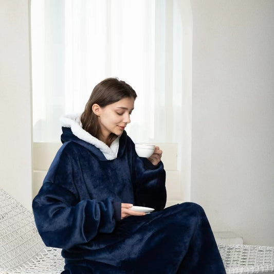 Sleeved blanket, oversized hoodie soft warm flannel wearable full body blanket, sherpa hooded sweatshirt for men/women, wearable full body blanket, blue
